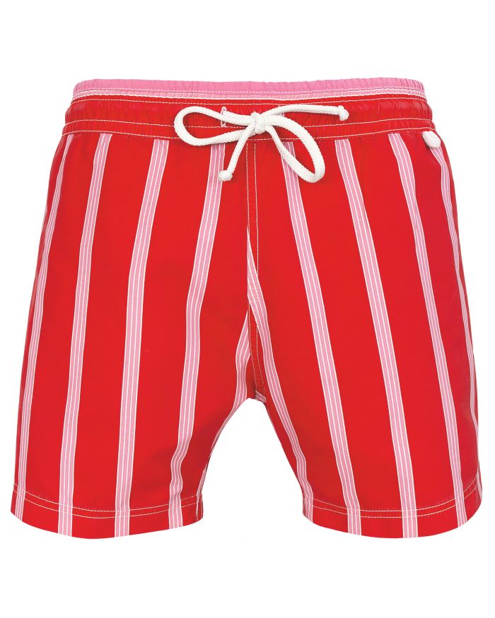 Newjim 683 - Modal washed stripe | Maillot Short de bain homme rouge rayé rose