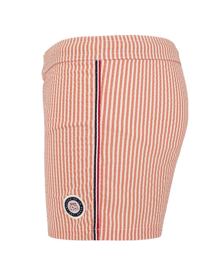 Octave 261 Stripe - Maillot Short de bain homme court et moulant rayé orange et blanc 1